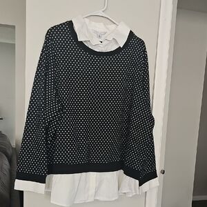 Black and White Polka Dot Sweater with White Collar